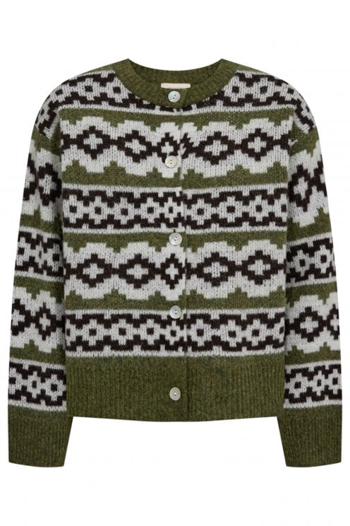 Alpa Jacquard Cardigan Green/off White