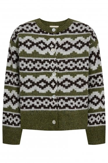 Alpa Jacquard Cardigan Green/off White