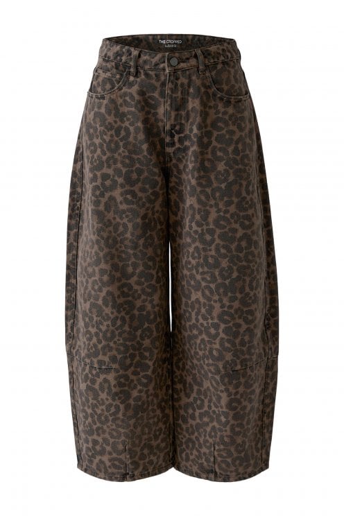 Animal Print Balloon Style Jeans Dark Brown/grey