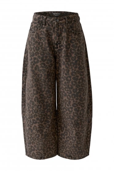 Animal Print Balloon Style Jeans Dark Brown/grey