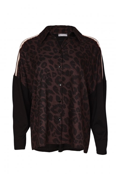 Animal Print Top With Contrast Sleeve Black/choko