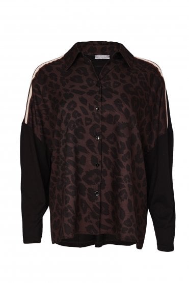 Animal Print Top With Contrast Sleeve Black/choko