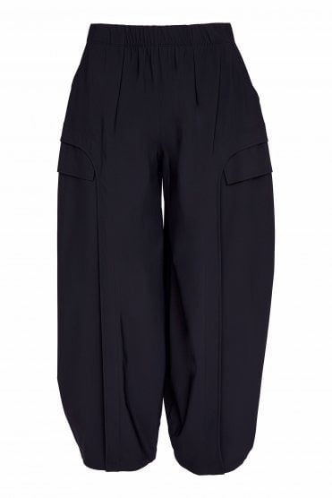 Balloon Shape Pants With Curve Panel Black