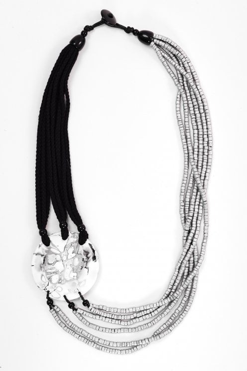 Beaded Two Tone Necklace Black/silver