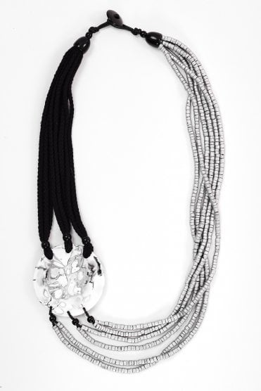 Beaded Two Tone Necklace Black/silver