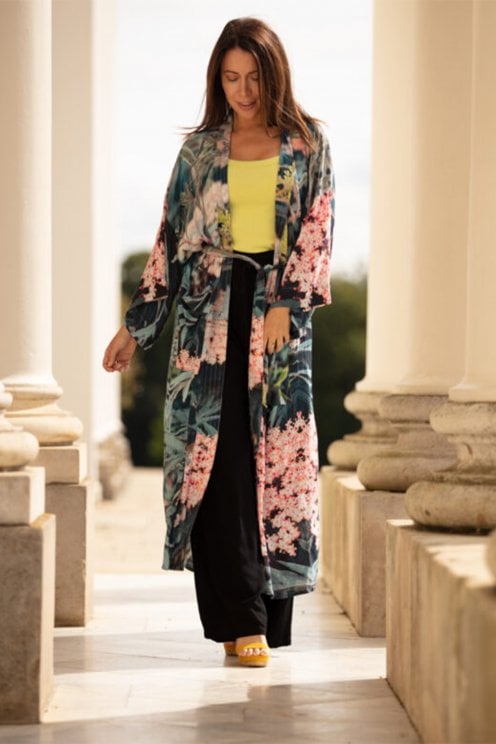 Black Lace Long Robe Willow Green