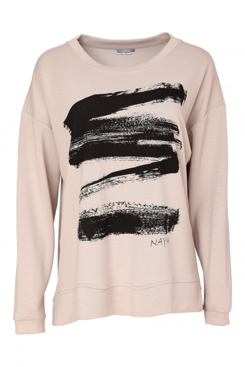 Brush Stroke Placement Print Top Mink/black