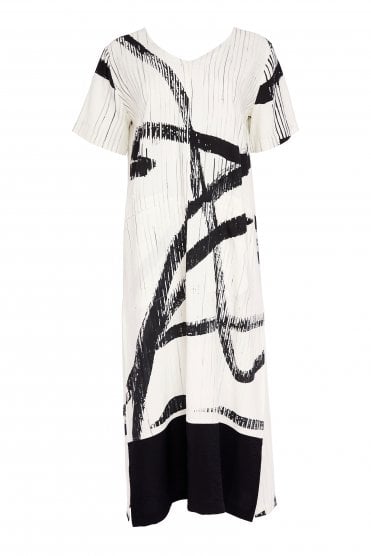 Brush Stroke Print Dress Cream/black