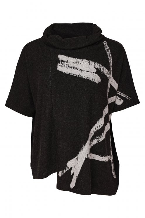 Brush Stroke Print Square Shape Top Black/silver