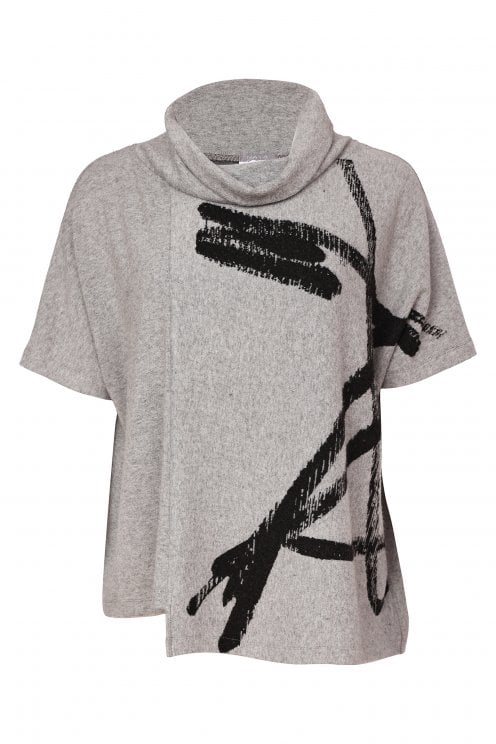 Brush Stroke Print Square Shape Top Silver/black