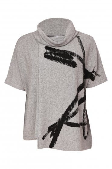 Brush Stroke Print Square Shape Top Silver/black