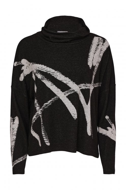 Brush Stroke Print Top Black/silver