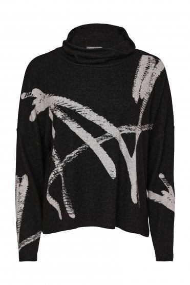 Brush Stroke Print Top Black/silver