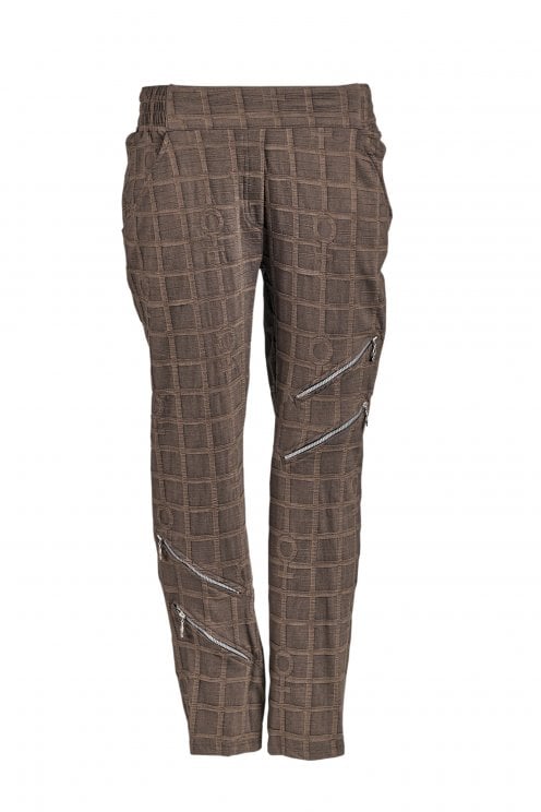 Bubble Straight Leg Pants With Zip Detail Brown