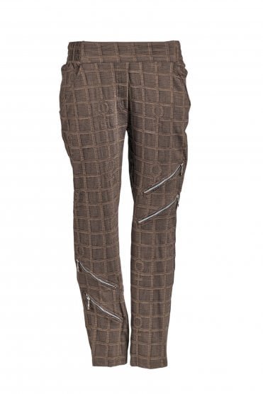 Bubble Straight Leg Pants With Zip Detail Brown