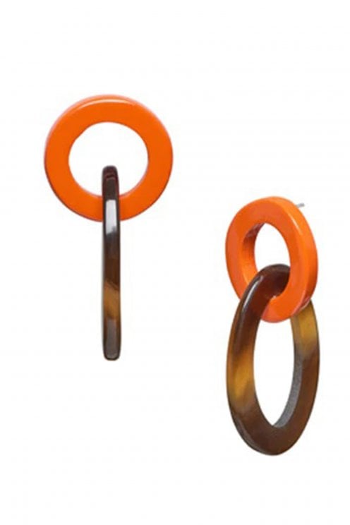 Buffalo Horn Oval Link Earring Orange