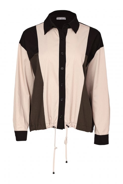 Button Through Drawstring Hem Top Black/thyme