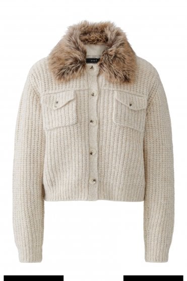 Cardigan With Detachable Faux Fur Collar Light Beige Mel