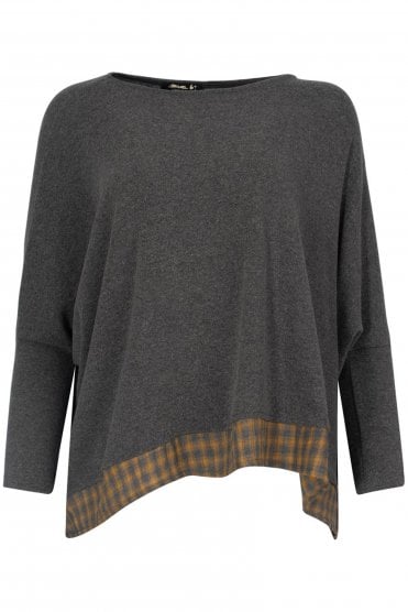 Check Trim Fleece Pullover Grigio