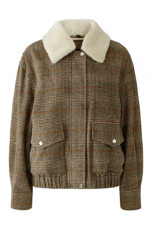 Checked Jacket With Detachable Collar Light Grey/camel