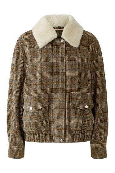 Checked Jacket With Detachable Collar Light Grey/camel