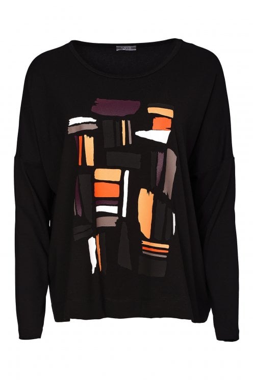 Colour Block Placement Print Top Black/clove