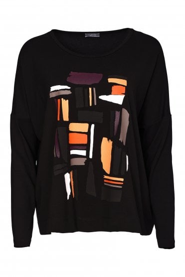 Colour Block Placement Print Top Black/clove