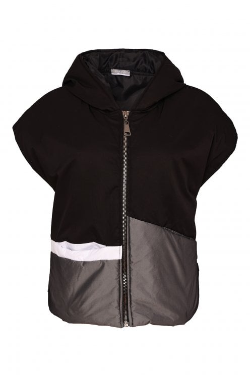Colour Block Short Hooded Waistcoat Black/grey