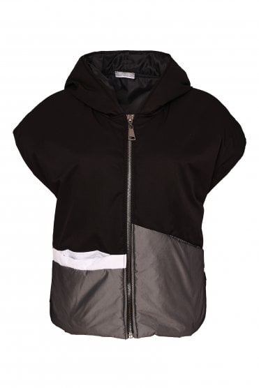 Colour Block Short Hooded Waistcoat Black/grey
