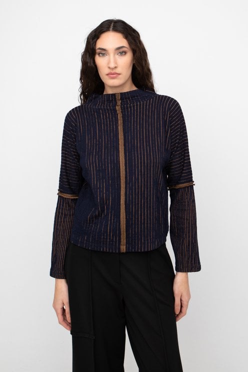 Contrast Rib Boxy Top Blue/mustard