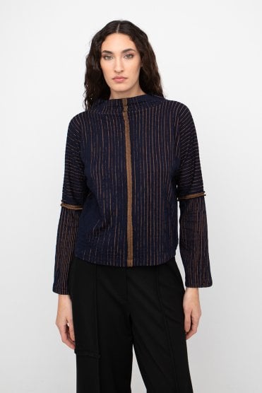 Contrast Rib Boxy Top Blue/mustard