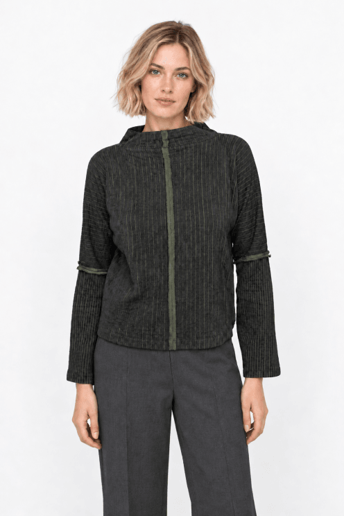 Contrast Rib Boxy Top Grey/green