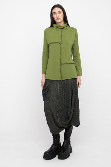 Contrast Rib Cocoon Skirt Grey/green