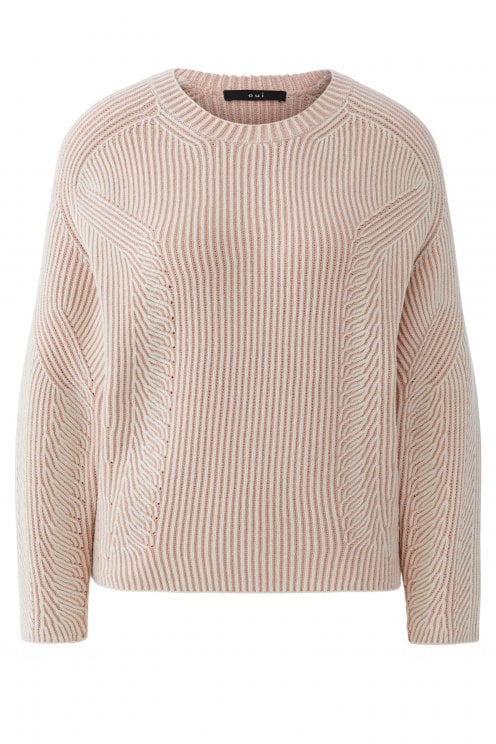 Cotton Blend Knitted Rib Pullover White/red