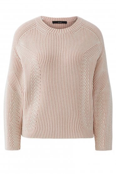 Cotton Blend Knitted Rib Pullover White/red