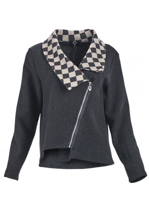 Crincle Jacket With Contrast Collar Black/check