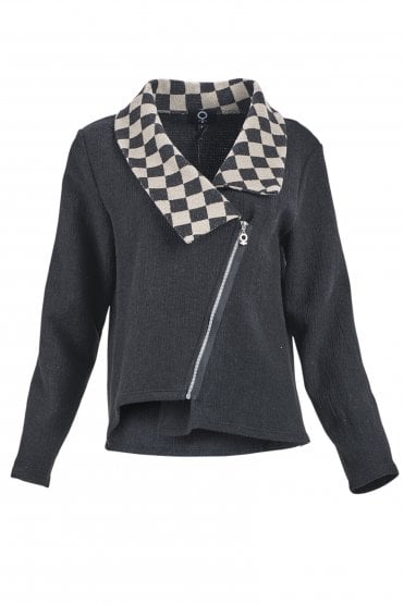 Crincle Jacket With Contrast Collar Black/check