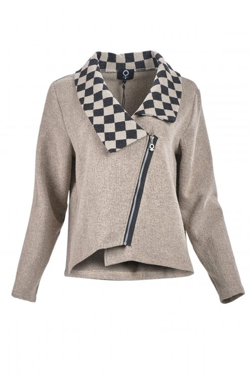 Crincle Jacket With Contrast Collar Sand/check