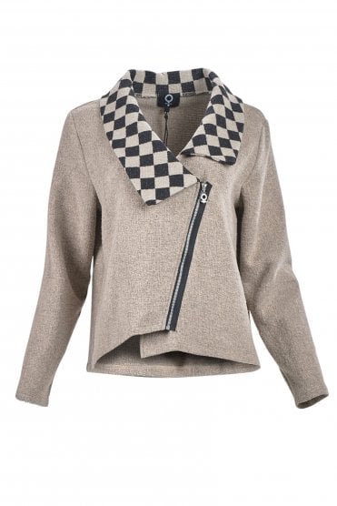 Crincle Jacket With Contrast Collar Sand/check