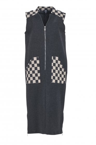 Crincle Sleeveless Dress Black/check