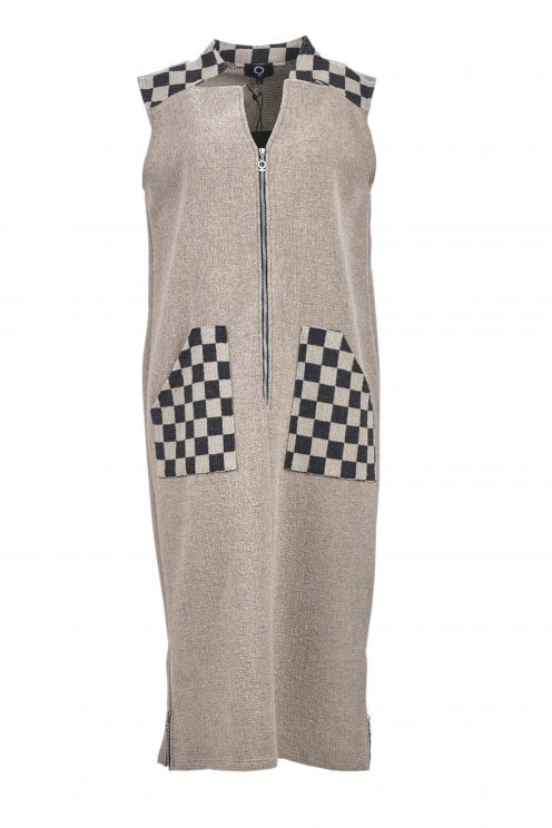 Crincle Sleeveless Dress Sand/check