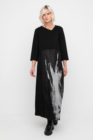 Crinkle Brush Print Dress Black