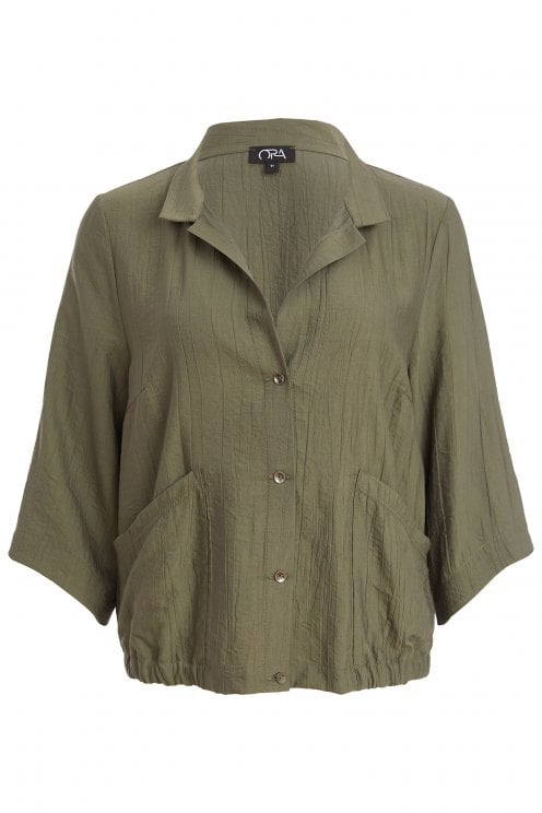 Crinkle Jacket With Front Pockets Army
