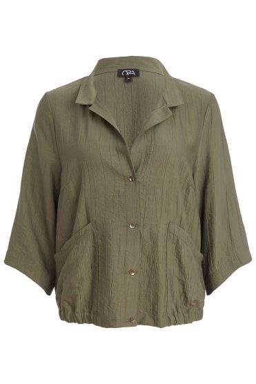 Crinkle Jacket With Front Pockets Army