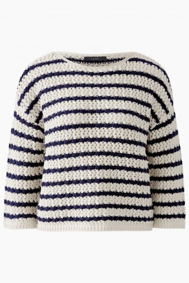 Crochet Pullover White/blue