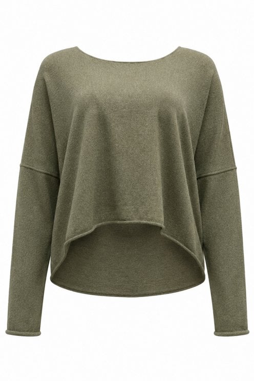 Cropped Fine Knit Khaki