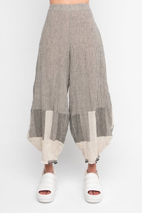Crushed Linen Mix Pants Stripes