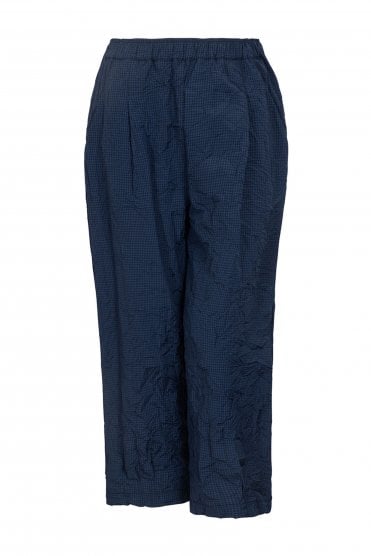 Crushed Wide Leg Pants Blue Check