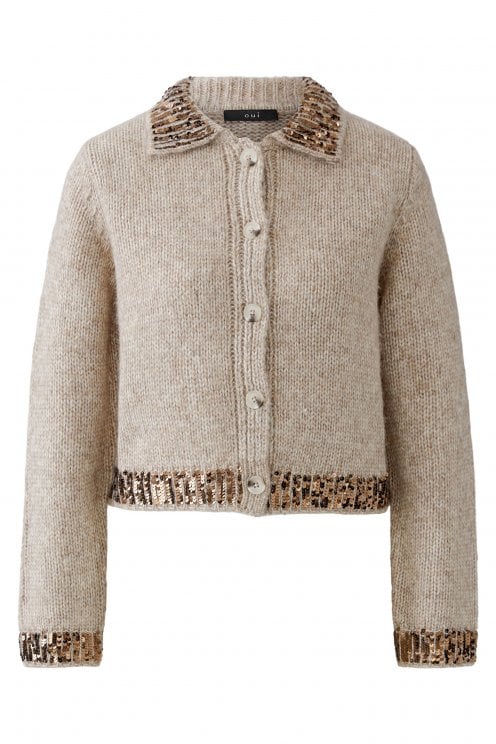 Cuddle Cardigan With Sequin Trim Light Beige Mel