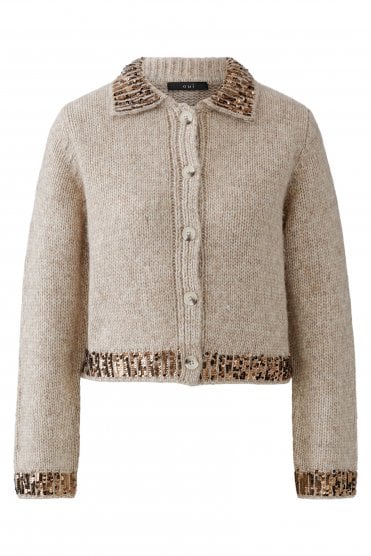 Cuddle Cardigan With Sequin Trim Light Beige Mel